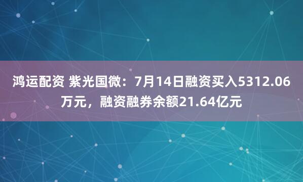 鸿运配资 紫光国微：7月14日融资买入5312.06万元，融资融券余额21.64亿元