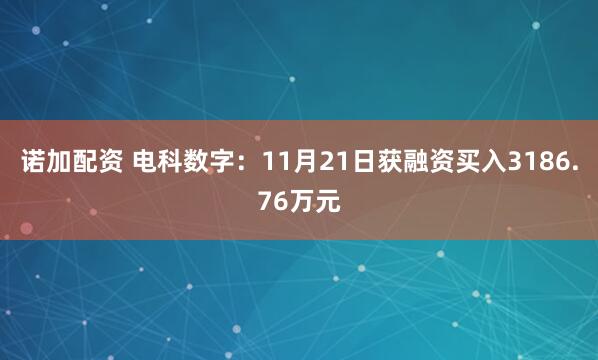 诺加配资 电科数字：11月21日获融资买入3186.76万元