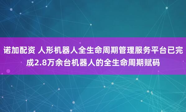 诺加配资 人形机器人全生命周期管理服务平台已完成2.8万余台机器人的全生命周期赋码